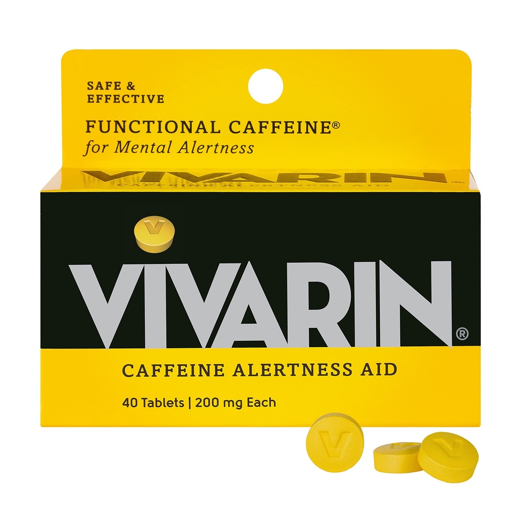 Vivarin, Kofeinové pilulky, 200mg kofein na dávku, bezpečně a účinně vám pomůže zůstat vzhůru, žádný cukr, kalorií nebo skryté přísady, doplněk energie, 40 Tablety