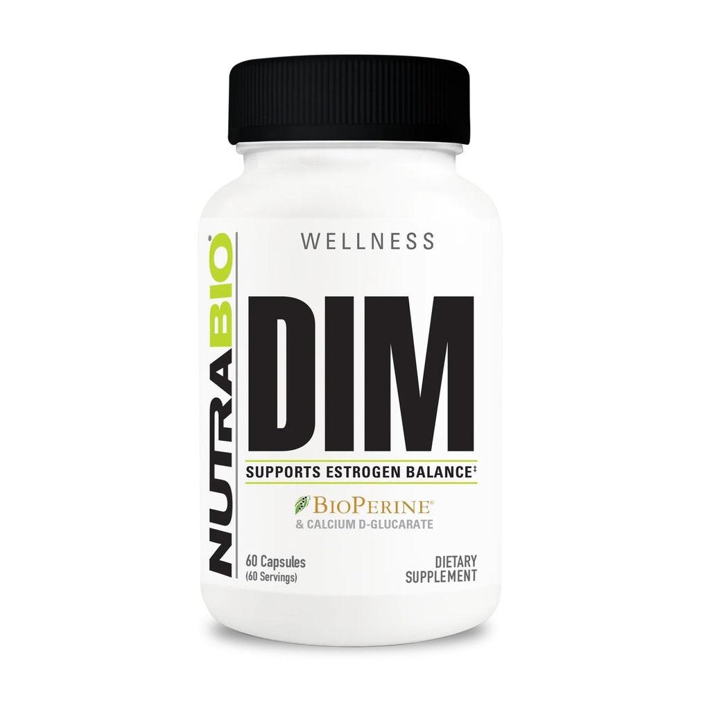 NutraBio DIM dodatek, podporuje Estrogen Balance, 100mg - 60 Zeleninové kapsle
