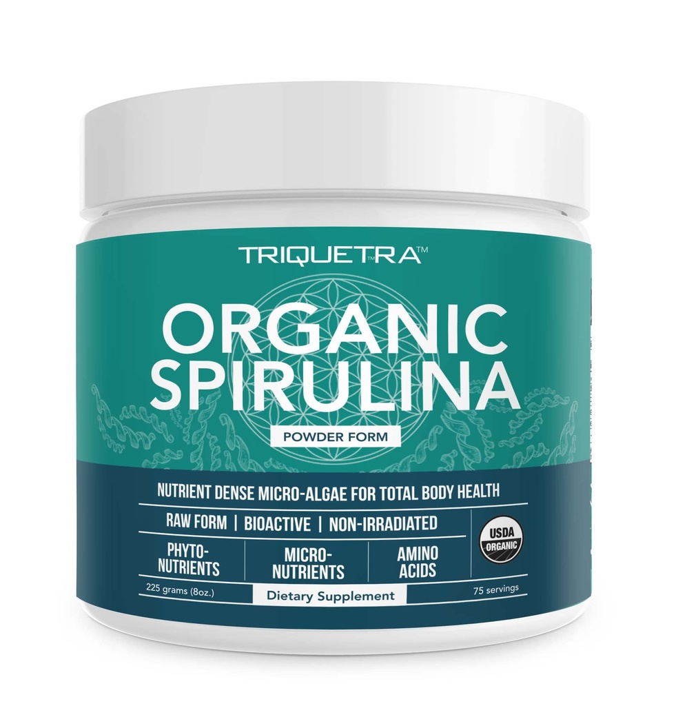 Organic Spirulina Powder - Made with Parry ® Spirulina, Known for Superior Purity and Nutrient Density - Vegan Farming - Non- Iradiated - Blue- Green Algae Superfood Supplement - 75 Servings - 8 oz