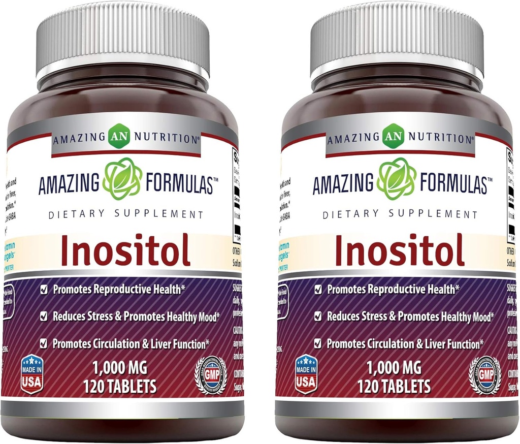 Amazing approvas Inositol 1000mg dodatek 124; Tablety 124; Non-GMO Creditor 124; Gluten- Free Creditor 124; Made in USA (2 balení, 120 Počet)