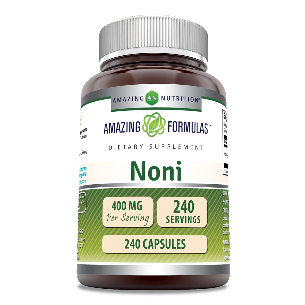 Amazing Applicas Noni 400 Mg per Serving CLANE124; 240 Kapsle dodatek CLANE124; Non- GMO CLANE124; Gluten Free CLANE124; Made in USA