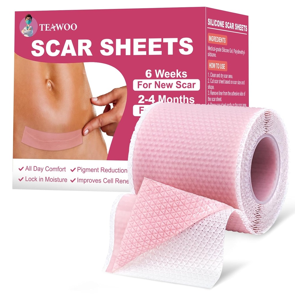 Silikonové Jizvy, Silikonové Jizvy Páska pro chirurgické Jizvy, C-Section, Tummy Tuck, Keloid Bump Odstranění, Obličejová Páska pro vrásky přes noc (1.6 "X 59" Roll-1.5M-Pigment Reduction-Pink)