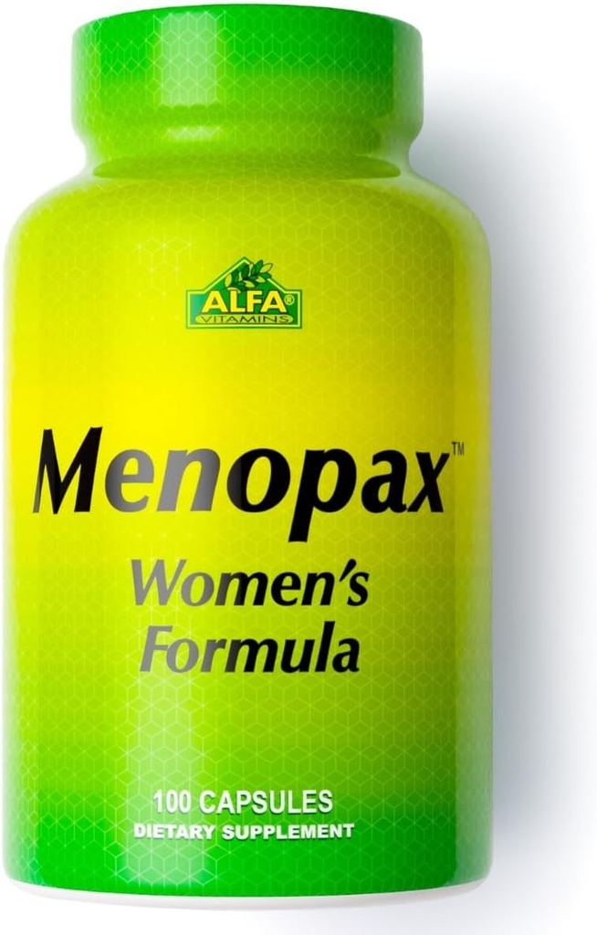 ALFA VITAMINS Menopax Ženský vzorec, Lepek Volný vitamín pro menstruační zdraví a celkové Wellness, Podporuje spojky, energie, a rovnováhu cyklu, Dietní dodatek pro ženy, 100 Kapsle