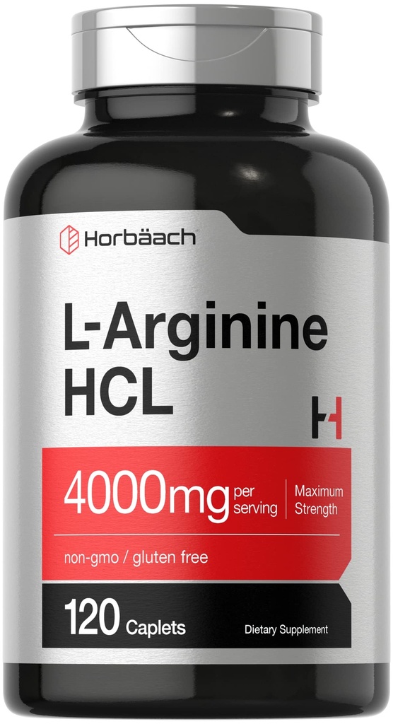 Horbäach L- Arginin HCL 4000mg CLAS124; 120 Caplet CLAS124; Aminová kyselina pro muže a ženy CLAS124; dodatek k oxidu dusnatému CLAS124; vegetariánský, Non- GMO, gluten zdarma dodatek