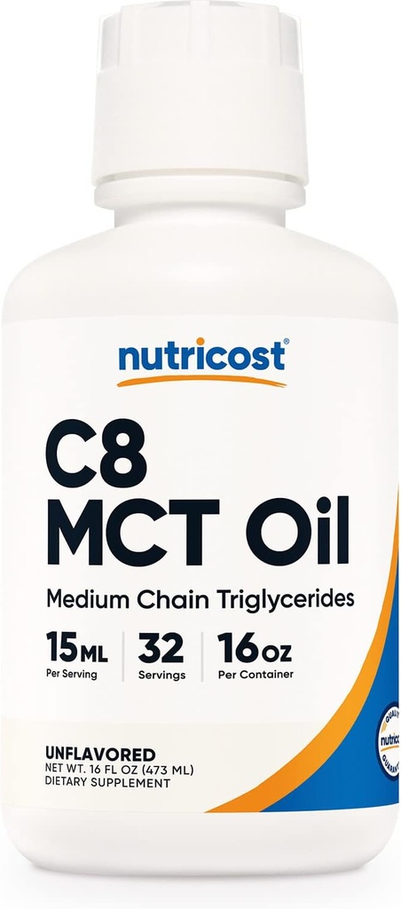 Nutricost C8 MCT Oil 16oz - Keto, Paleo, Non- GMO