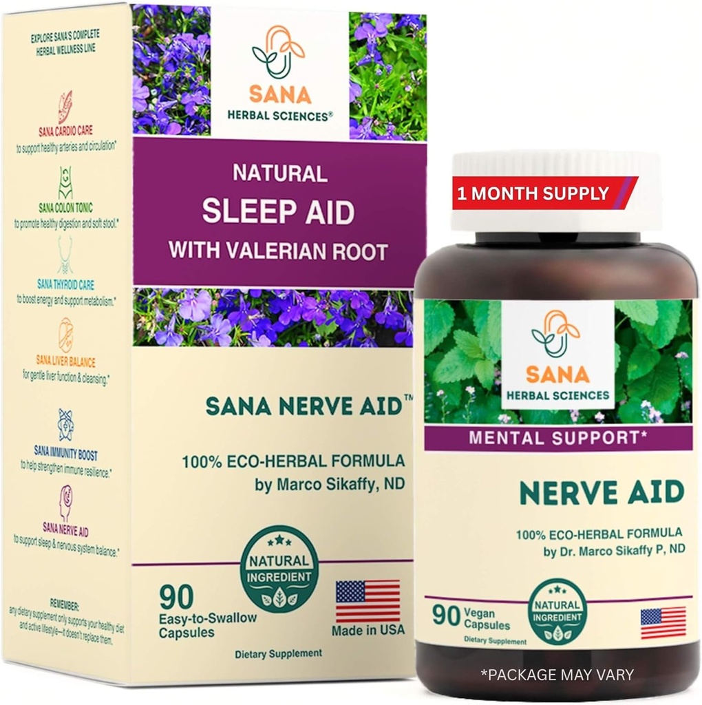 Valerian Root Natural Sleep Aid Formule pro dospělé s organickou skulllcap, Lobelia & Více - 90 Kapsle - od Dr. Marco Sikaffy 124; Sana Herbal