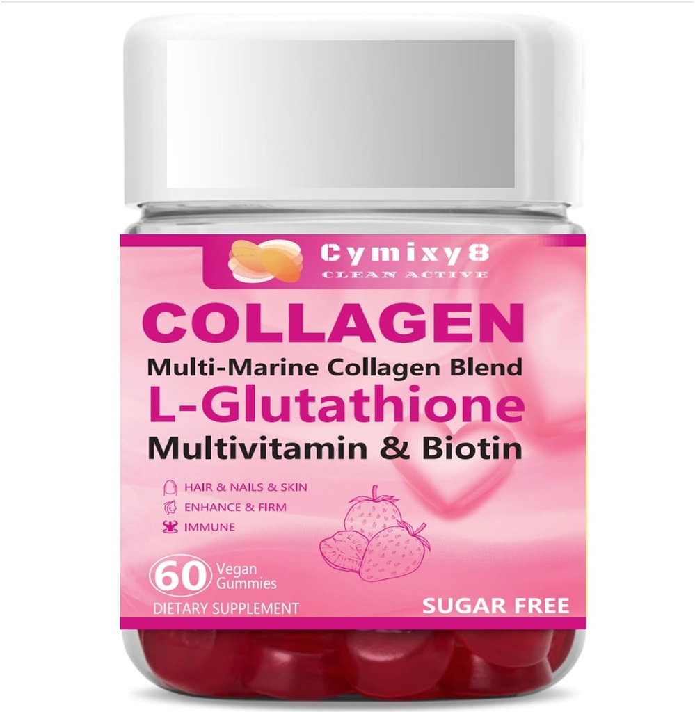 Glutathione Biothione Kolagen Glow Gummies, Extra-Strength L- Glutathione & Colageno Hidrolizado pro ženy & 10000mcg Biotin & Multivitamin pro ženy pro vlasový hřebík