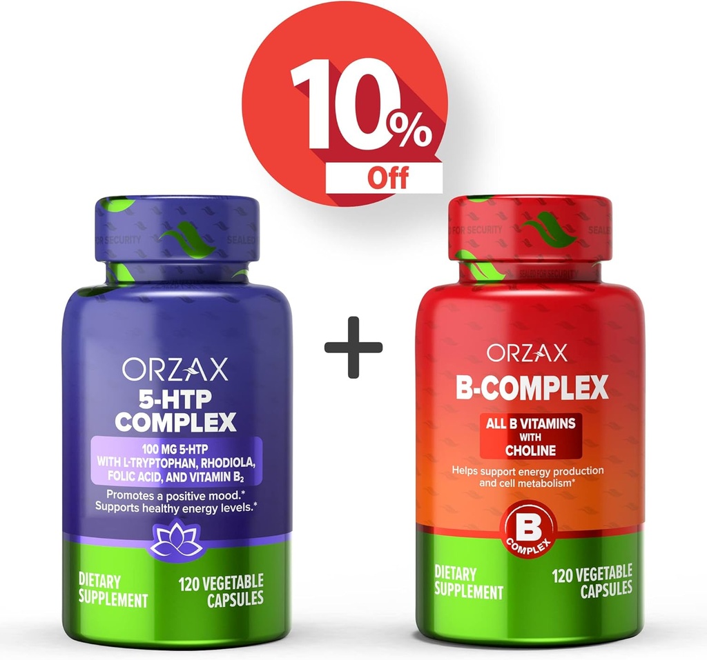 ORZAX 5 HTP komplex 100 Mg 120 Vegetabilní kapsle a vitamin B komplex, B Vitamíny s Choline & Inositol 120 Kapsle, Bundle