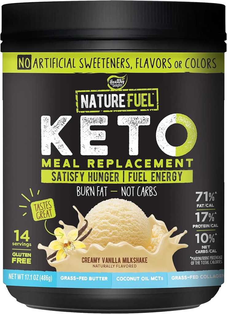 Příroda Palivo Keto Krmiva Náhradní prášek - Gluten zdarma s kokosovým olejem MCTs a Grass- Fed máslo - krémová vanilka Milkshake - 14 Servings - spíž Friendly, 17.1 Fl Oz