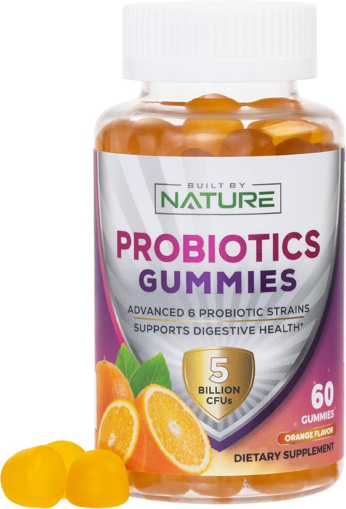 Probiotické gumy - 5 miliard CFU pro stravovací a těkavé zdraví - Redukce občasné a drobné abdominální dyskomfort - Probiotické gumy pro ženy a děti - Přírodní pomerančová příchuť - 60 gumií