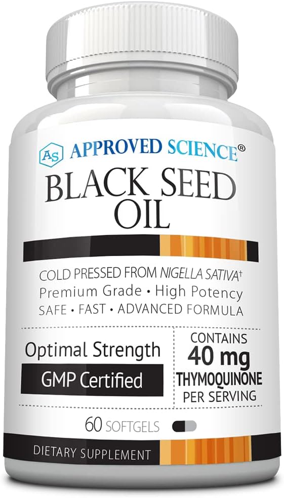 Schválené Science Black Seed Oil - Cold Pressed Nigella Sativa - Zvýšení imunity, Respirační, kognitivní a stravitelné zdraví - 2% Thymoquinon - 1 láhev - 60 Softgels - Made in USA