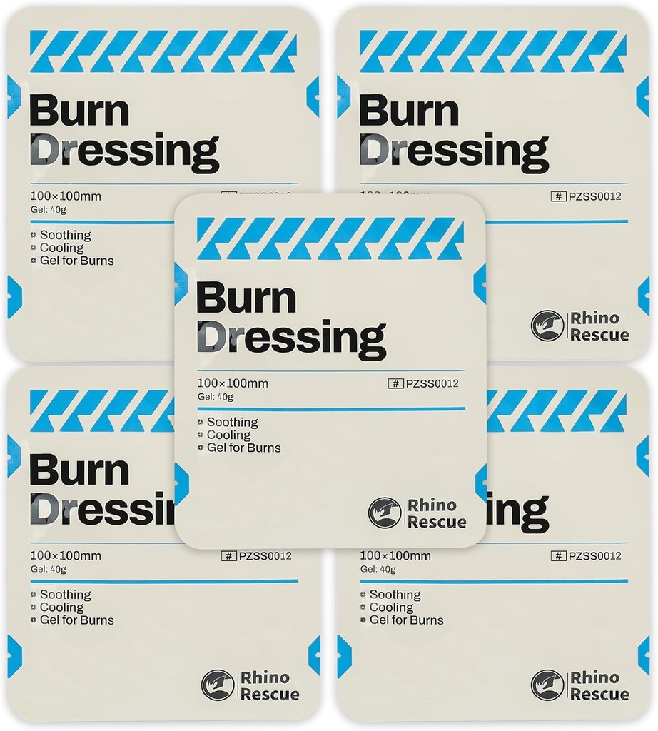 Rhino Rescue 5 Pack 4 "X 4" Burn Dressing, Burn Gel Chlazení Soothing Cream Relief Burn First Aid Supplies (5)