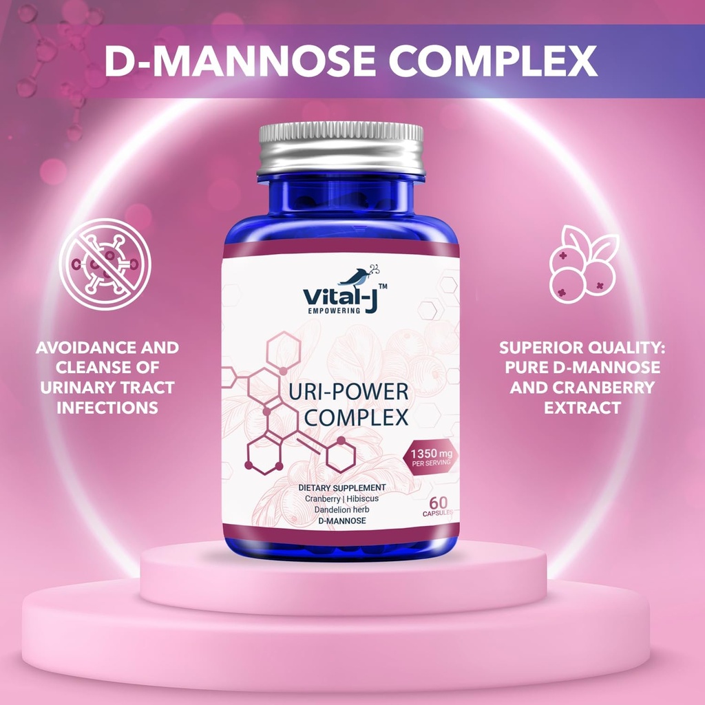 4-IN-1 URI POWER COMPLEX 1350mg - 60 dní - D Mannose, Cranberry, Hibiscus, and Dandelion Herb - Přirozeně vyčistit močovou měchýř a močový trakt - Specializovaný přístup pro UTI Avoicement Pack 2