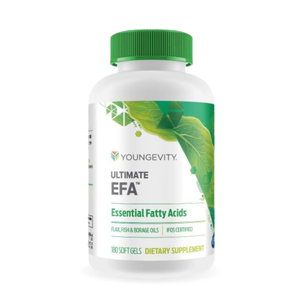 Youngevity Ultimate EFA - Organický zdroj esenciálních mastných kyselin CLAS124; Omega 3, 6, & 9 CLAS124; Vyrobeno z brusiva, Flax & Fish Oil CLAS124; 180 Počet (180 Počet balení po 1)