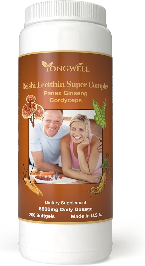 Reishi Lecithin Super Complex s Panax Ginseng & Cordyceps (200 Softgels)