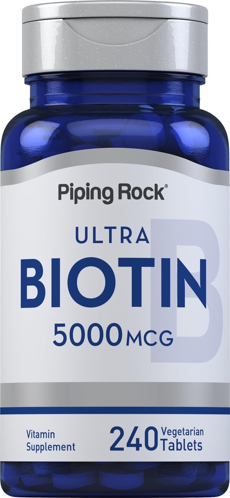 Piping Rock Biotin 5000mcg CLAS124; 240 Tablet CLAS124; Beauty vitamin dodatek CLAS124; Vegetarian, Non- GMO, gluten zdarma