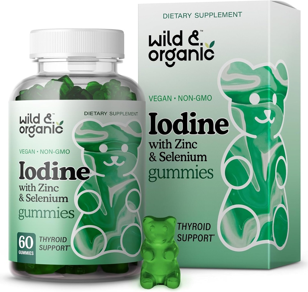 Wild & Organic Jod Gummies 250mcg - Imunitate Support Complex w / Draslík Iodide - Selen Zinek Jod dodatek pro imunitu a celkovou podporu - 60 Vegan, Pectin- based Gummies
