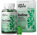 Wild & Organic Jod Gummies 250mcg - Imunitate Support Complex w / Draslík Iodide - Selen Zinek Jod dodatek pro imunitu a celkovou podporu - 60 Vegan, Pectin- based Gummies