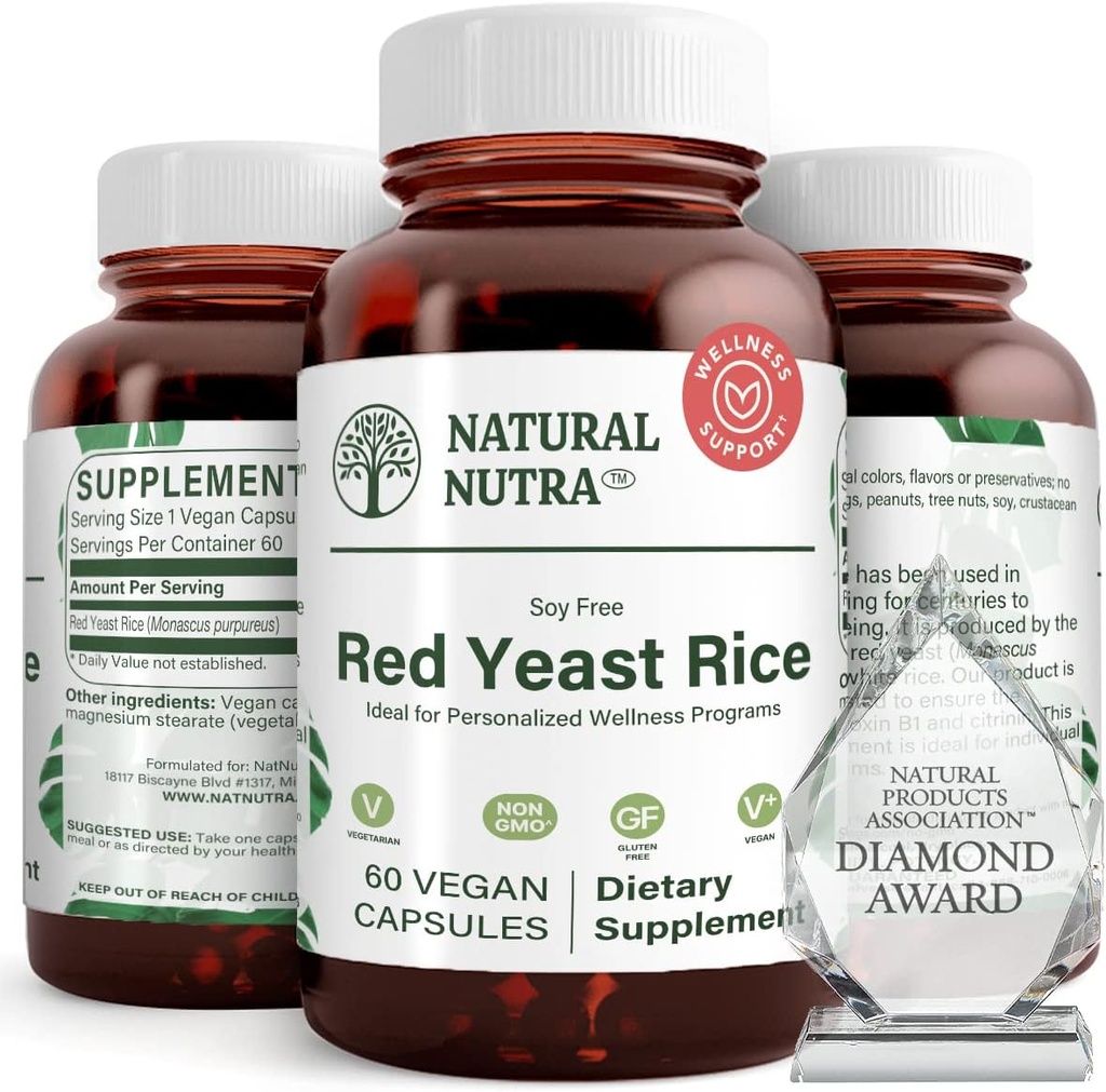 Natural Nutra Red Yeast Rice Extract, Kardiovaskulární podpora, Pomáhá zvýšit imunitu, Pomáhá udržovat tělesný tuk a srdeční zdraví, Zlepšit stravu, gluten zdarma doplňky, 600 mg 60 Kapsle (3 Pack)