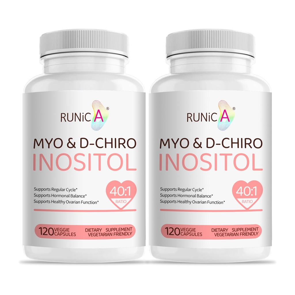 Myo- Inositol & D- Chiro Inositol Dodatek pro ženy - Ideální 40: 1 Poměr -Podpora ženské hormon bilance & plodnost a ovariální zdraví - Vegan Powder Kapsle - 60denní dodávky