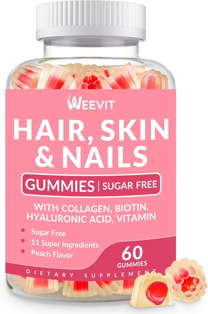 Vlasy Kůže a nehty Gummies - Vegan Biotin 5000mcg Vitamíny pro ženy a muže podporuje rychlejší růst vlasů, silnější nehty, zářící kůže