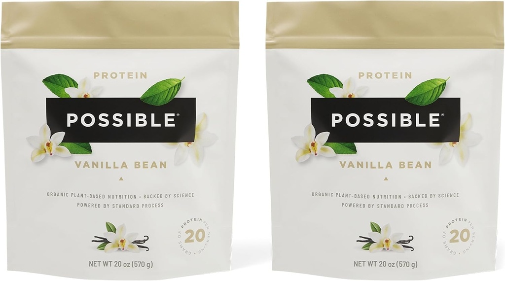 Protein Powder Vanilla Bean - 20g Vegan, Plant- Based Protein Mix - Non- GMO, Non- Dairy, Gluten- Free - 3.5g BCAA - 9 esenciální aminokyseliny - 30- Day Supply - 2 Bag, 30 Servings