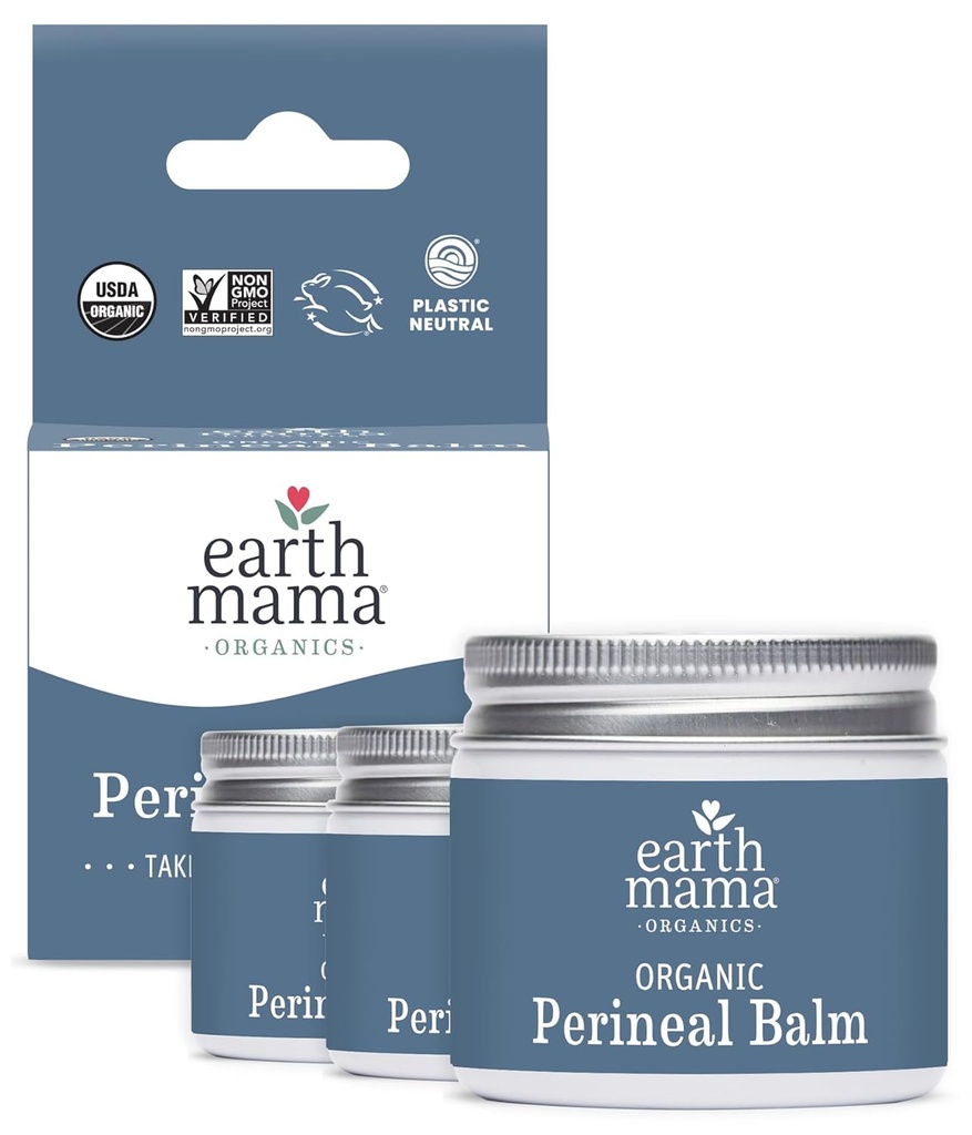 Země Mama Organic Perineal Balm 124; Přirozeně chlazení bylinné salve pro těhotenství a poporodní úlevu s čarodějnice Hazel & Calendula, Feminin Care Essentials, No Benzocain nebo Butan, 2-Oz (3-Pack)