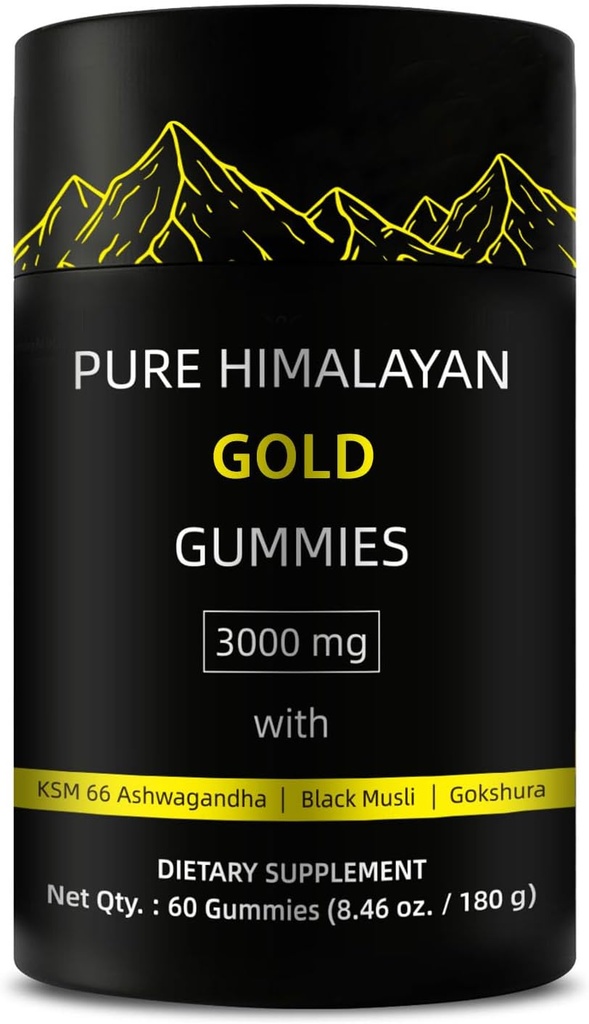 Čisté himalájské zlaté gumy 124; Bohaté v Ashwagandha, Gokshura Fulvic Acid 85 Mikronutrienty pro muže, ženy 124; Ne přidaný cukr 124; Non- GMO 124; Přírodní organické 60 gumy per Box