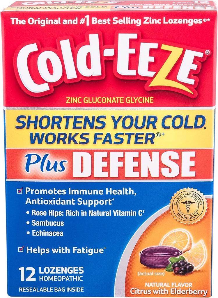 Cold-Eeze Plus Defense Cold-Shortising Lozenges, 12 Počet, Cold Remedy, Citrus s Elderberry Flavor