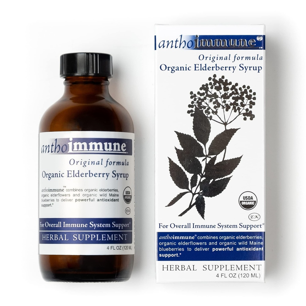 Organic Elderberry Syrup - Anthoimunní - Imunitní Supplement pro dospělé a děti - USDA Organic, Ultra- Premium Black Elderberry Formule (4 oz) 24 Služení