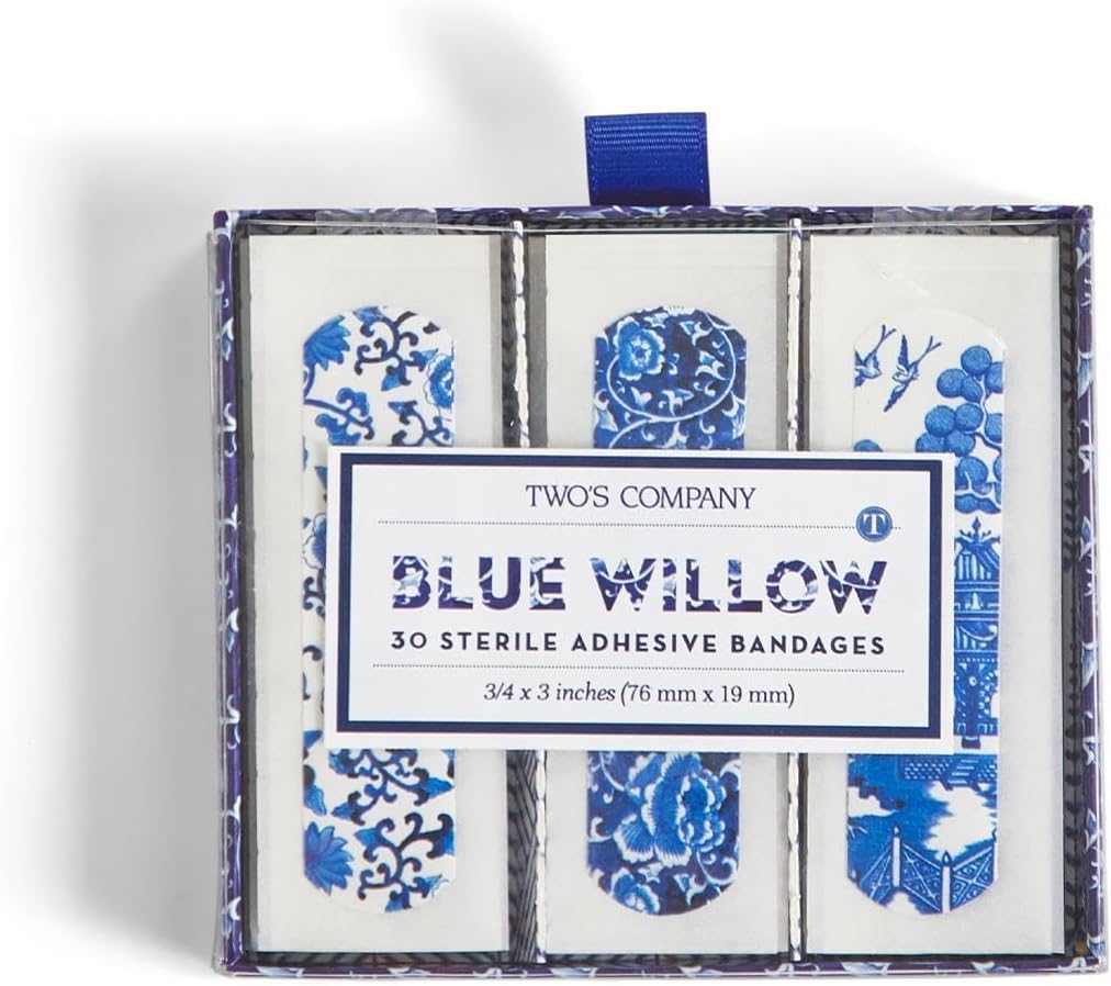 Two 's Company 53560 Blue Willow Bandages in Gift Box, 30 Kusy, 3inch délka, Plastic, White
