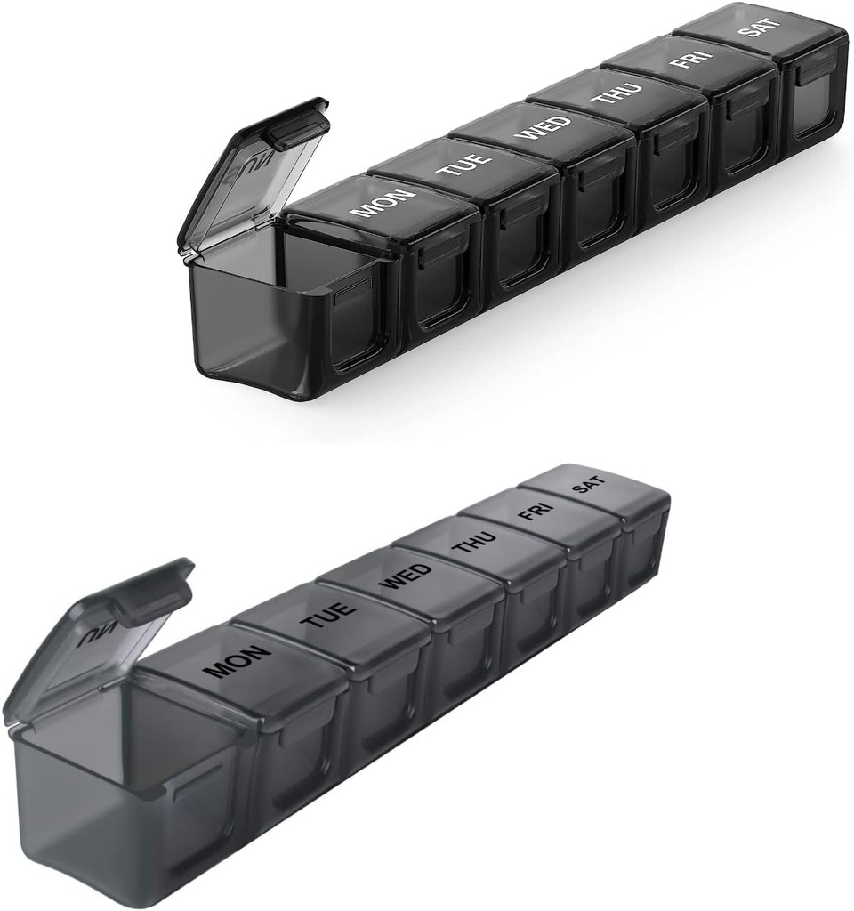 2 Balení Extra Velký Pořadatel pilulek, Sukuos Týdenní Pouzdro s Clear Lid, Artritis Friendly Medicine Organizátor pro pilulky / Vitamin / Rybí olej / doplňky, BPA zdarma, Snadno čistit