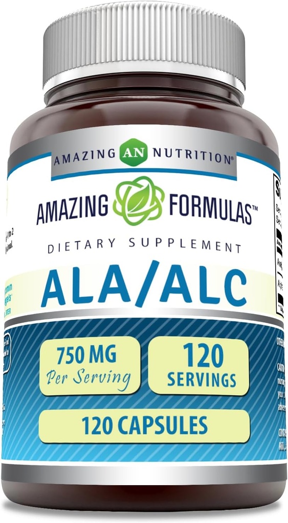 Amazing Applicas ALA / ALC (Alpha Lipoic Acid / Acetyl L- karnitin) Dodatek 124; 750 Mg Per Serving CARL 124; Kapsle 124; Non- GMO CARL 124; Gluten- Free CARI124; Made in USA (1 balení, 120 Počet)