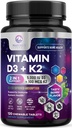 Vitamin D3 K2 - 5000 iu Vitamin D3 & 100 mcg Vitamin K2 (MK-7) Komplex pro imunitní podporu - Kost, zuby a svalová podpora zdraví - Berry Žvýkací, Gluten Free, Non- GMO, Lahvička v USA - 120 Tablety