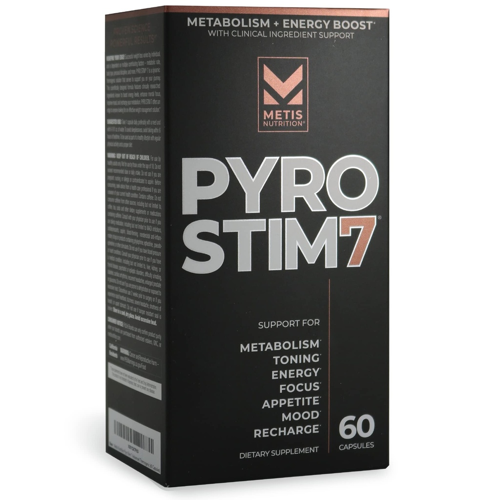 Pyro Stim 7 Metabolismus Booster Fat Loss Support Energy Boost - Once- A- Day Termogenic with Teacrin for Focus, Appetit Control, Muscle Toning, and Mood Control (60 Kapsle)
