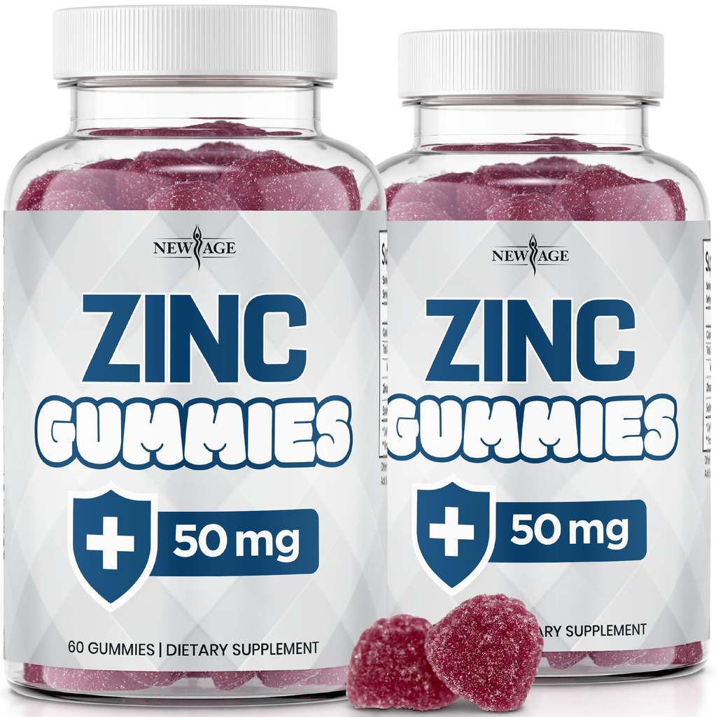 NEW AGE Zinek Gummies - 2 Pack - 50mg High Imunitate Booster zink Supplement, imunitní obrana, Výkonný přírodní antioxidant, Non- GMO - podle nového věku, 120 Počet