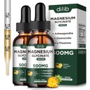 (2 Pack) Magnesium Glycinát dodatek, hořčík kapalné kapky s hořčík Glycinát 500 mg Ashwagandha, L - Theanin, heřmánek-podporuje optimální klid spánkový vegan