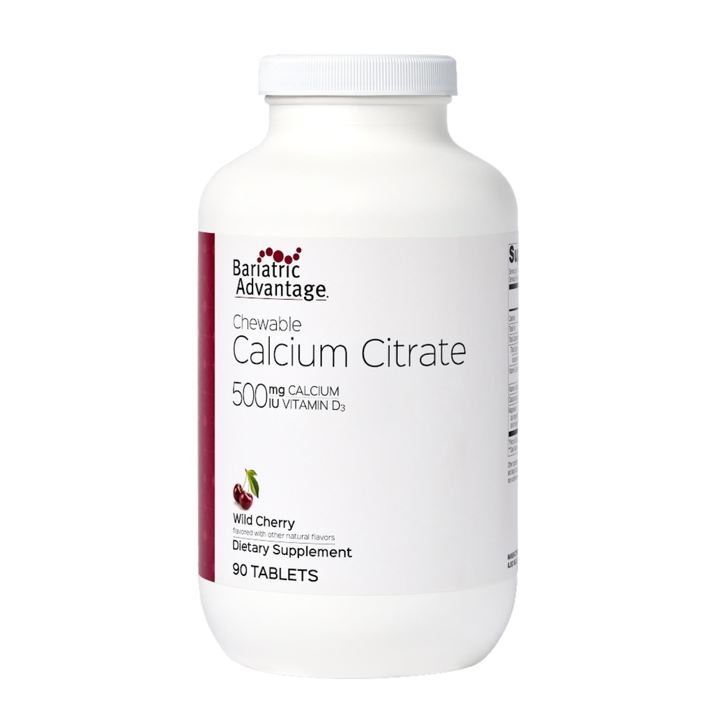 Bariatrická výhoda vápník Citrát 500 mg s vitaminem D3 pro bariatrické chirurgie Pacienti včetně gastrického bypassu a sleeve gastrektomie, nízký cukr - Wild Cherry Flavor, 90 Počet