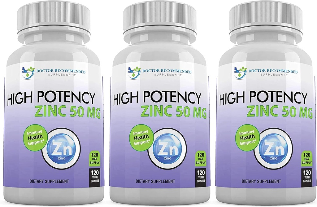 Zinek 50mg - Zinek Pikolinát Imunitní Zdraví Supplement 360 Veggie Kapsle pro dospělé a děti Vitamin, Well- Absorbované High Potency Čisté zinkové doplňky - 50mg per Serving