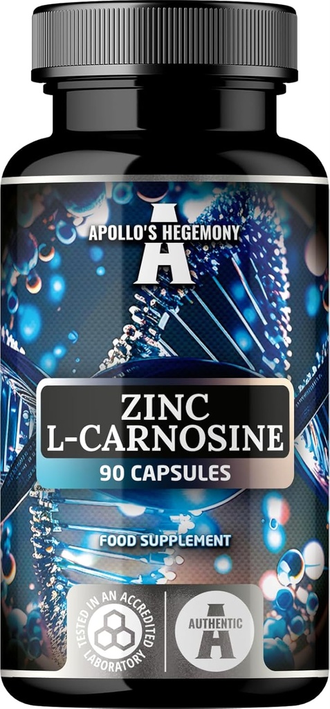 Zinek L- Carnosinum 37, 5mg na kapslí, 90 Veganských kapslí, 3 měsíce Dodávka, Zinek dodatek a Amino Acid Beta- Alanin, Apollo Hegemonie.