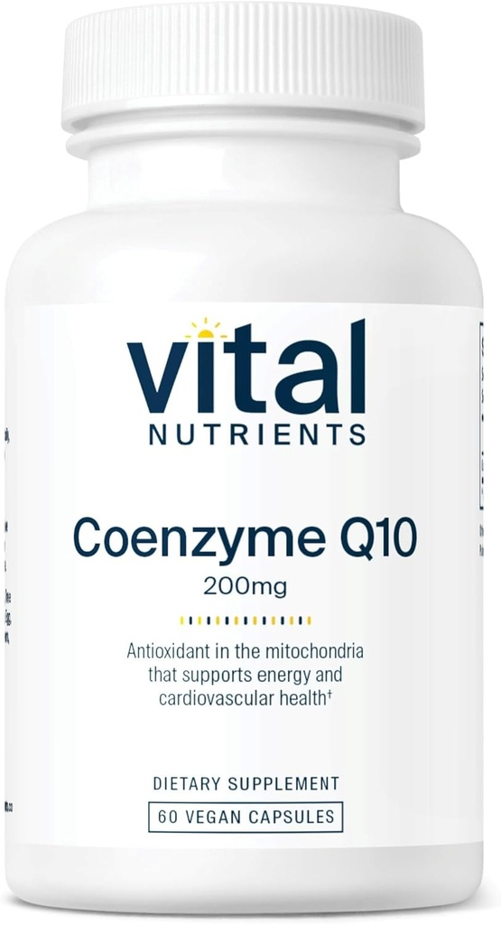 Vital Nutrients CoQ10 200mg CLAS124; Vegan Supplement CLAS124; Potenciální antioxidant Coenzyme Q10 na podporu srdečního zdraví a energetické hladiny * CLAS124; Gluten, mlékárna a sója zdarma CLAS124; Non- GMO CLAS124; 60 Kapsle