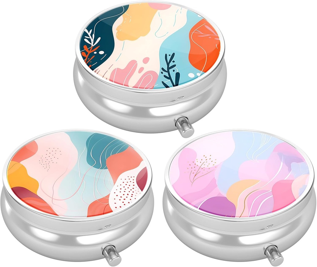 3 Pack Pill Box, Malé Pill Pouzdro pro Purse & Pocket, Roztomilý Pořadatel Travel Medicine, Portable Medicine Kontejner Držák držet vitamíny, Léky, Rybí olej & dodatek, Art Style Pattern