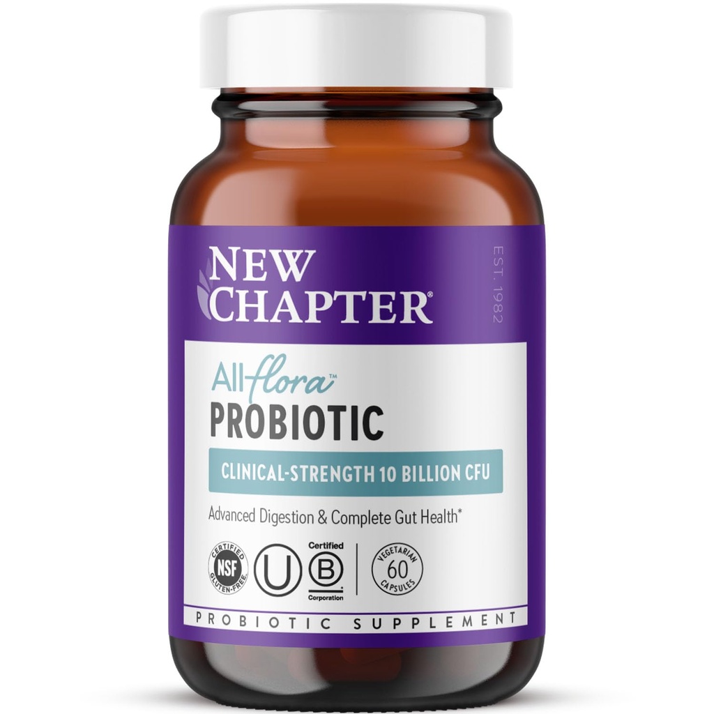 Nová kapitola Probiotická All- Flora - 60 ct (2 měsíční zásoba) pro pokročilé trávení a kompletní Gut zdraví s prebiotika + Postbiotika, Klinicky studované Strany, 100% Vegan, Non- GMO, Stabilní