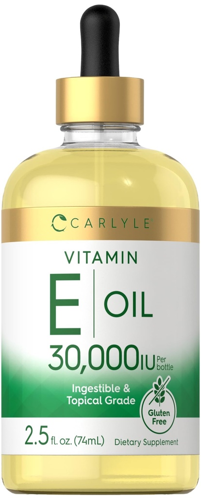 Carlyle Vitamin E Oil 124; 30 000 IU IR 124; 2, 5 fl oz IR 124; Ingestible & Topical Grade IR 124; Moisturizing for Skin IR 124; Vegetarian, Non- GMO, Gluten zdarma dodatek