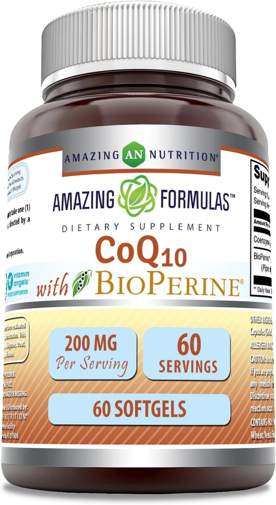 Amazing Applicas CoQ10 s bioperine dodatek 124; 200 Mg per Serving Applications 124; 60 Softgels current 124; Non-GMO currency 124; Gluten- Free currency 124; Made in USA