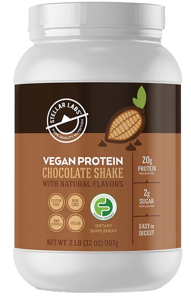 Hvězdné Labs Vegan Protein Powder s BCAA & antioxidanty CLAS124; Certified Low FODMAP, Non GMO, gluten Free, Soy Free, Low Carb, se Stevia CLAS124; Lean Plant Based Protein Powder Shakes CLAS124; Čokoláda