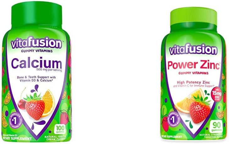 Vitafuze vápník Gummy Vitamíny pro podporu kostí, 100 Počet a výkon Zinek Gumovy Vitamíny pro imunitní podporu, 90 Počet