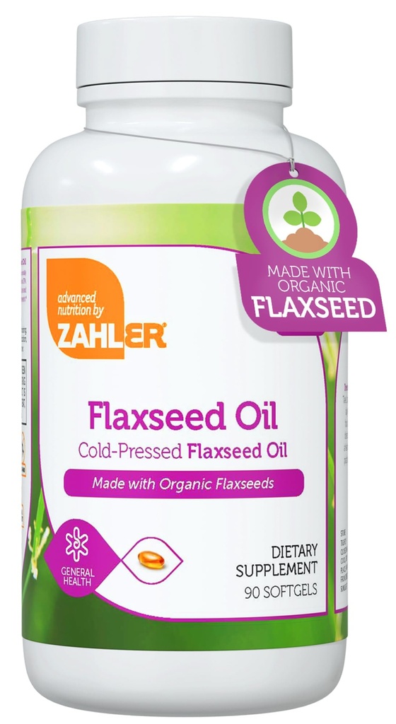 Zahler Organic Flaxseed Oil - 1000mg Softgels - Organic Omega 3 ALA dodatek - Kosher Non-GMO Gluten Free Vegetarian-Friendly Flaxseed (90 Počet)