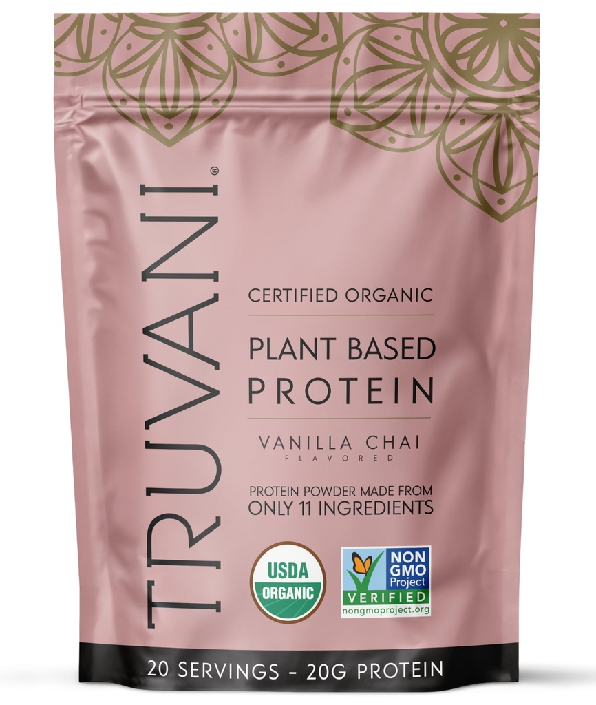 Truvani Vegan Pea Protein Powder 124; Vanilla Chai CLANE124; 20g Organic Plant Based Protein 124; 20 Servings CLANE124; Keto CLANE124; Gluten & Dairy Free CLANE124; Low Carb CLANE124; No Add Sugar