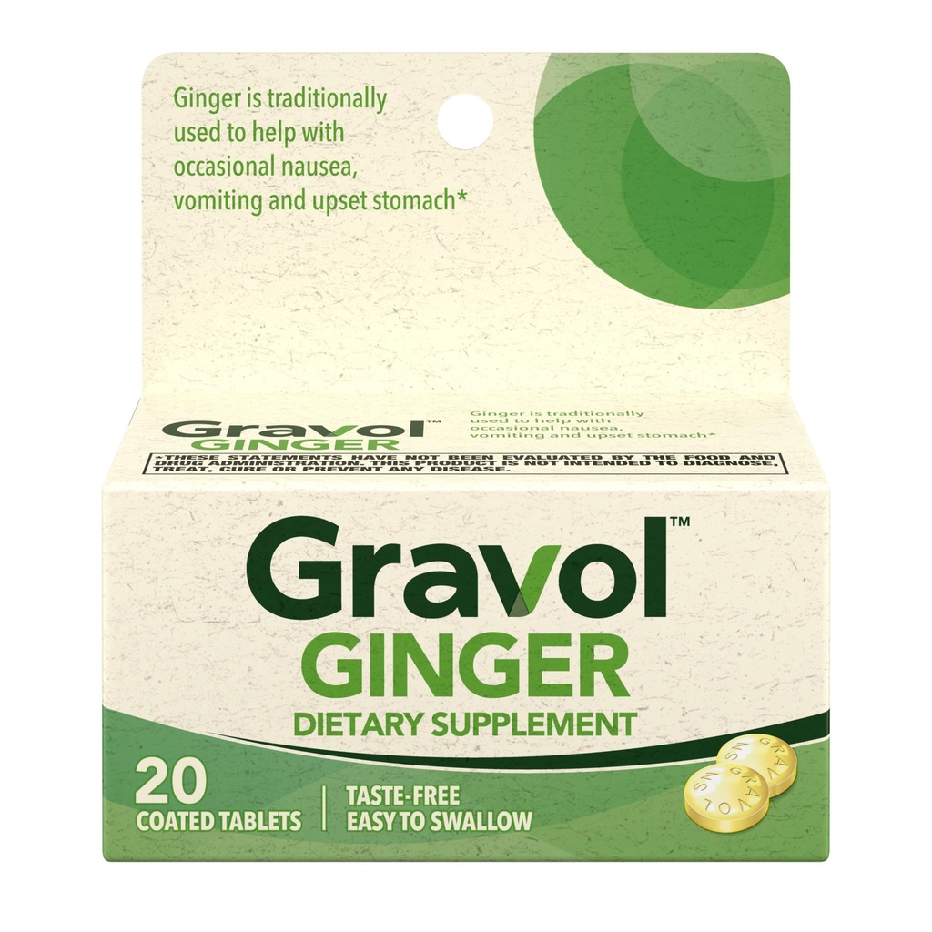 Gravol Ginger Tablets for Upset Stomach and Nausea, 20ct Ginger